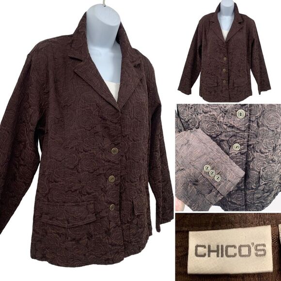Chico’s Expresso Brown Embossed Blazer Jacket Sz. 12/14 - Picture 10 of 10